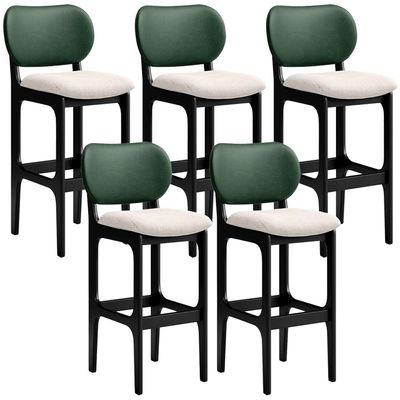 Kit 5 Banquetas Alta Bar Cozinha Sala Jantar Fixa Betta L02 Preto Facto Verde Linho Cru - Lyam Decor
