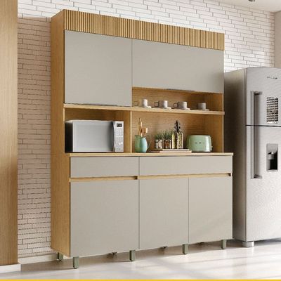 Cozinha Compacta Nesher Realeza com 5 Portas, 2 Gavetas e 2 Prateleiras 160cm de largura Bege