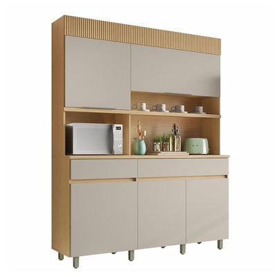 Cozinha Compacta Nesher Realeza com 5 Portas, 2 Gavetas e 2 Prateleiras 160cm de largura Bege