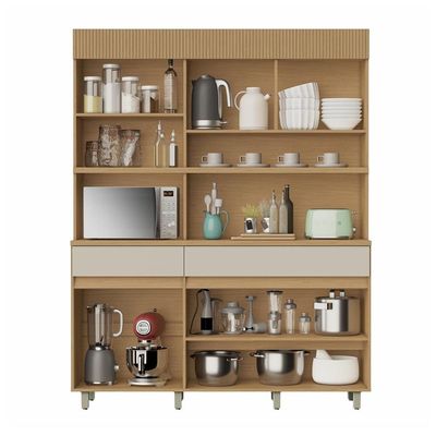 Cozinha Compacta Nesher Realeza com 5 Portas, 2 Gavetas e 2 Prateleiras 160cm de largura Bege