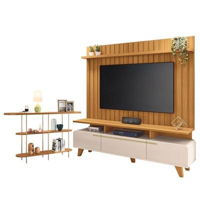 Rack Bancada Essenza E Painel Link 2.0 Com Aparador Infinity Off White Cinamomo – Hb Móveis
