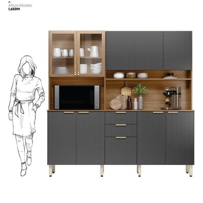 Cozinha Compacta Amora 10 Portas 2 Gavetas Amora Amendola/grafito Prime Tx Demobile Amendola/grafito Prime Tx