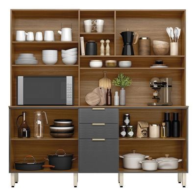Cozinha Compacta Amora 10 Portas 2 Gavetas Amora Amendola/grafito Prime Tx Demobile Amendola/grafito Prime Tx