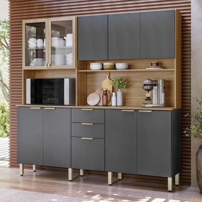 Cozinha Compacta Amora 10 Portas 2 Gavetas Amora Amendola/grafito Prime Tx Demobile Amendola/grafito Prime Tx