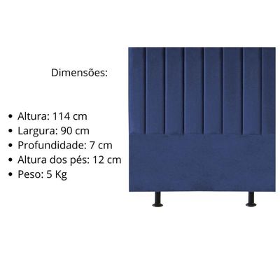 Cabeceira Estofada Cama Solteiro 90 Cm Sophia Carla Suede Azul Marinho
