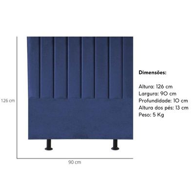Cabeceira Estofada Cama Solteiro 90 Cm Sophia Carla Suede Azul Marinho