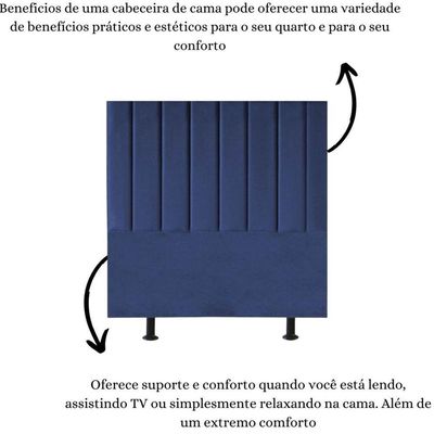Cabeceira Estofada Cama Solteiro 90 Cm Sophia Carla Suede Azul Marinho