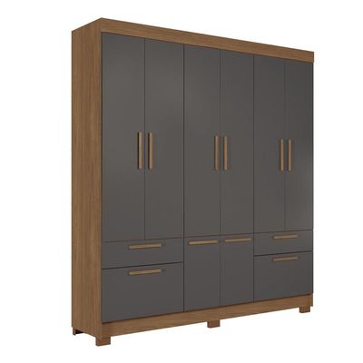 Guarda-Roupa Casal Santos Andirá Curitiba com 8 Portas, 4 Gavetas e 5 Prateleiras 194,4cm de largura Jatobá com Grafite