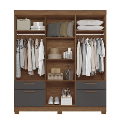 Guarda-Roupa Casal Santos Andirá Curitiba com 8 Portas, 4 Gavetas e 5 Prateleiras 194,4cm de largura Jatobá com Grafite