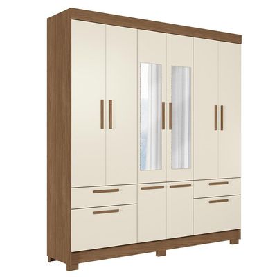 Guarda-Roupa Casal Santos Andirá Curitiba com 8 Portas, 4 Gavetas e 5 Prateleiras 194,4cm de largura Jatobá com Areia
