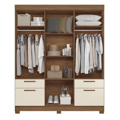 Guarda-Roupa Casal Santos Andirá Curitiba com 8 Portas, 4 Gavetas e 5 Prateleiras 194,4cm de largura Jatobá com Areia