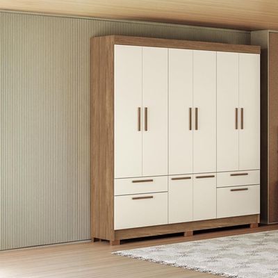 Guarda-Roupa Casal Santos Andirá Curitiba com 8 Portas, 4 Gavetas e 5 Prateleiras 194,4cm de largura Jatobá com Areia