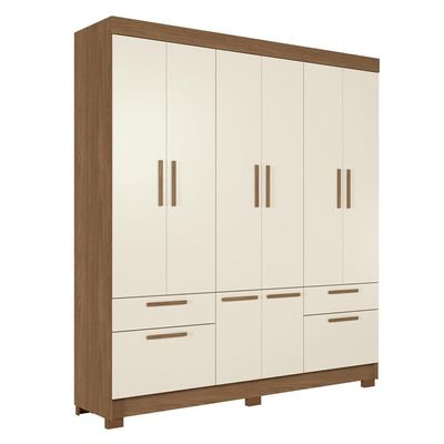Guarda-Roupa Casal Santos Andirá Curitiba com 8 Portas, 4 Gavetas e 5 Prateleiras 194,4cm de largura Jatobá com Areia