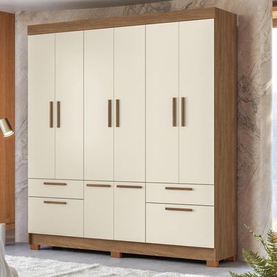 Guarda-Roupa Casal Santos Andirá Curitiba com 8 Portas, 4 Gavetas e 5 Prateleiras 194,4cm de largura Jatobá com Areia