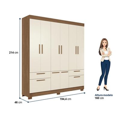 Guarda-Roupa Casal Santos Andirá Curitiba com 8 Portas, 4 Gavetas e 5 Prateleiras 194,4cm de largura Jatobá com Areia