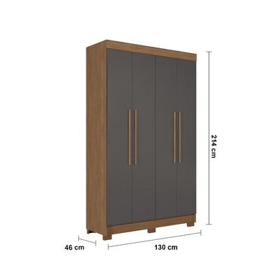 Guarda-Roupa Solteiro Santos Andirá Sarandi com 4 Portas, 2 Gavetas e 4 Prateleiras 130cm de largura Jatobá com Grafite