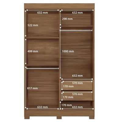 Guarda-Roupa Solteiro Santos Andirá Sarandi com 4 Portas, 2 Gavetas e 4 Prateleiras 130cm de largura Jatobá com Grafite