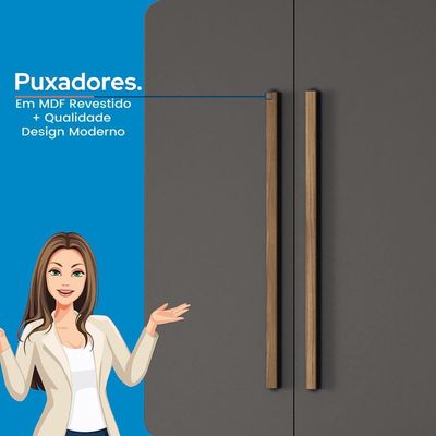 Guarda-Roupa Solteiro Santos Andirá Sarandi com 4 Portas, 2 Gavetas e 4 Prateleiras 130cm de largura Jatobá com Grafite