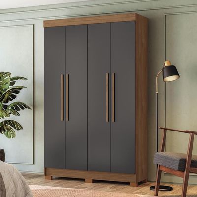 Guarda-Roupa Solteiro Santos Andirá Sarandi com 4 Portas, 2 Gavetas e 4 Prateleiras 130cm de largura Jatobá com Grafite