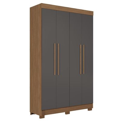 Guarda-Roupa Solteiro Santos Andirá Sarandi com 4 Portas, 2 Gavetas e 4 Prateleiras 130cm de largura Jatobá com Grafite