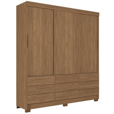 Guarda-Roupa Casal Santos Andirá Morretes com 3 Portas de Correr, 9 Gavetas e 4 Prateleiras 194,4cm de largura Jatobá