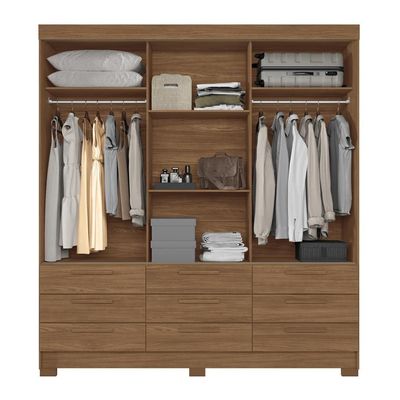 Guarda-Roupa Casal Santos Andirá Morretes com 3 Portas de Correr, 9 Gavetas e 4 Prateleiras 194,4cm de largura Jatobá
