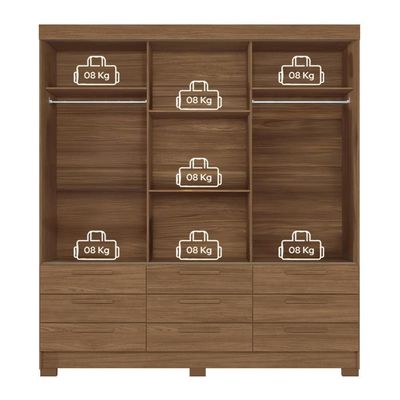 Guarda-Roupa Casal Santos Andirá Morretes com 3 Portas de Correr, 9 Gavetas e 4 Prateleiras 194,4cm de largura Jatobá