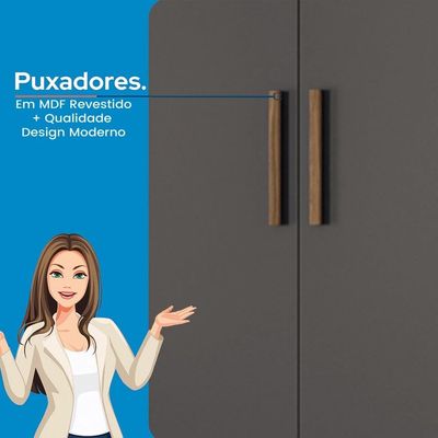 Cômoda Santos Andirá Pinhais com 2 Portas, 4 Gavetas, 1 Prateleira, 1 Cabideiro 130,2cm de largura Jatobá com Grafite
