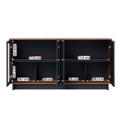 Aparador Buffet Vitoria 2 Portas Mdp 2 Vidro E Prateleiras Noce Milano-preto Fosco Noce Milano-preto Fosco
