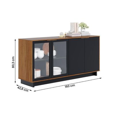 Aparador Buffet Vitoria 2 Portas Mdp 2 Vidro E Prateleiras Noce Milano-preto Fosco Noce Milano-preto Fosco