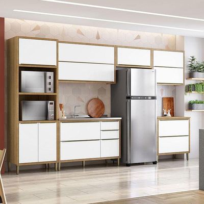 Cozinha Modulada Paola Composição 1 Carvalho Dakar Branco Brilho - Aramóveis