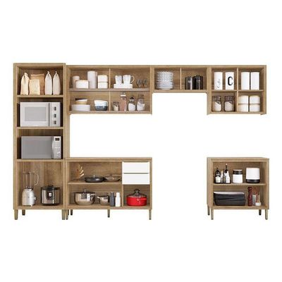 Cozinha Modulada Paola Composição 1 Carvalho Dakar Branco Brilho - Aramóveis