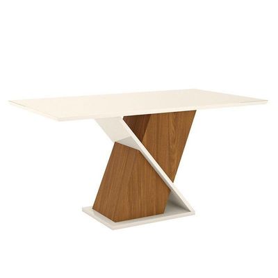 Mesa De Jantar Fiorella 160 Cm Tampo Reto Com Vidro Nature Off White – Henn