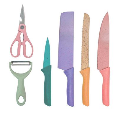 Jogo De Facas 6 Peças Aço Inoxidavel Conjunto Colorido Multifuncional Cozinha