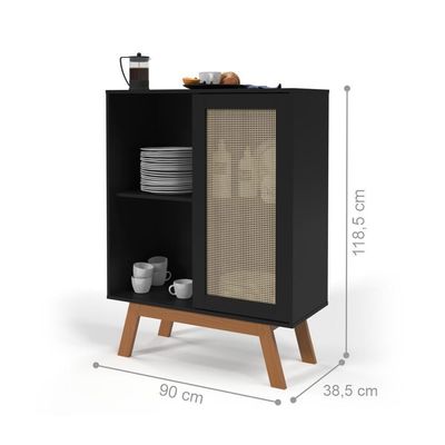 Buffet Barcelona Com Porta Em Rattan Sintético Preto