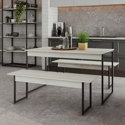 Mesa De Jantar Com 2 Bancos Estilo Industrial Tub  Snow / Est.preta