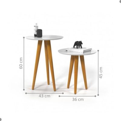 Conjunto 2 Mesas Oval Para Sala Tijuana Branco
