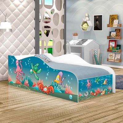 Cama Carro Fun Adesivada Aquário Solteiro