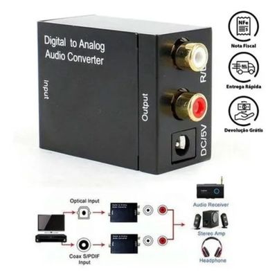 Adaptador Conversor Ótico Toslink E Coaxial Digital Para Rca