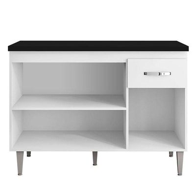 Balcão De Cozinha Gabriela Branco Flex Com Tampo 120 Cm Preto Fosco - Ajl