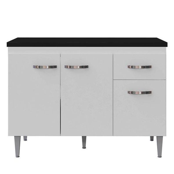 Balcão De Cozinha Gabriela Branco Flex Com Tampo 120 Cm Preto Fosco - Ajl