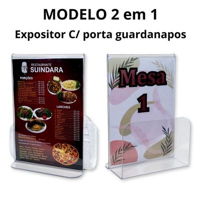 Kit 20 Porta Guardanapos Com Expositor A6 T Acrílico Ps Cristal Mesa
