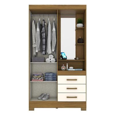 Guarda Roupa Solteiro Pequin Nature Off White Com Espelho – Briz Móveis
