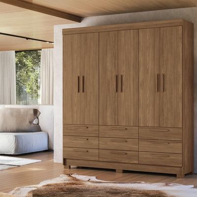 Guarda-Roupa Casal Santos Andirá Colombo com 6 Portas, 9 Gavetas e 4 Prateleiras 194,4cm de largura Jatobá