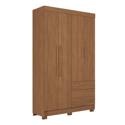 Guarda-Roupa Solteiro Santos Andirá Londrina com 4 Portas, 2 Gavetas e 3 Prateleiras 130cm de largura Jatobá