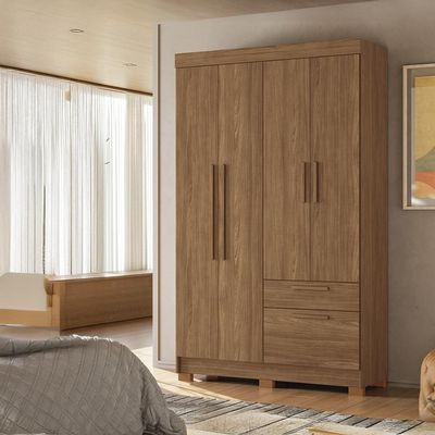 Guarda-Roupa Solteiro Santos Andirá Londrina com 4 Portas, 2 Gavetas e 3 Prateleiras 130cm de largura Jatobá