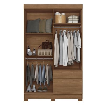 Guarda-Roupa Solteiro Santos Andirá Londrina com 4 Portas, 2 Gavetas e 3 Prateleiras 130cm de largura Jatobá