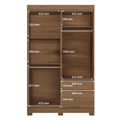 Guarda-Roupa Solteiro Santos Andirá Londrina com 4 Portas, 2 Gavetas e 3 Prateleiras 130cm de largura Jatobá
