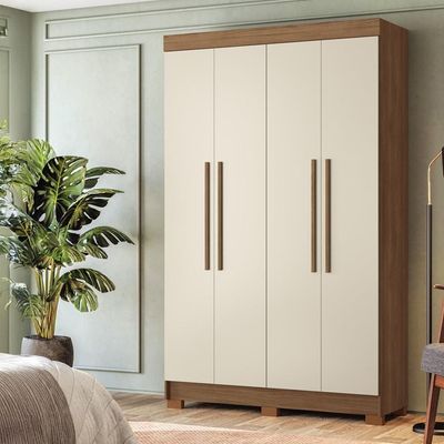 Guarda-Roupa Solteiro Santos Andirá Sarandi com 4 Portas, 2 Gavetas e 4 Prateleiras 130cm de largura Jatobá com Areia