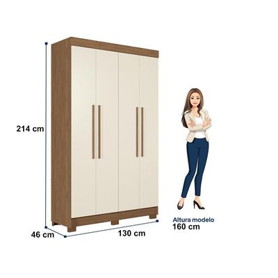 Guarda-Roupa Solteiro Santos Andirá Sarandi com 4 Portas, 2 Gavetas e 4 Prateleiras 130cm de largura Jatobá com Areia